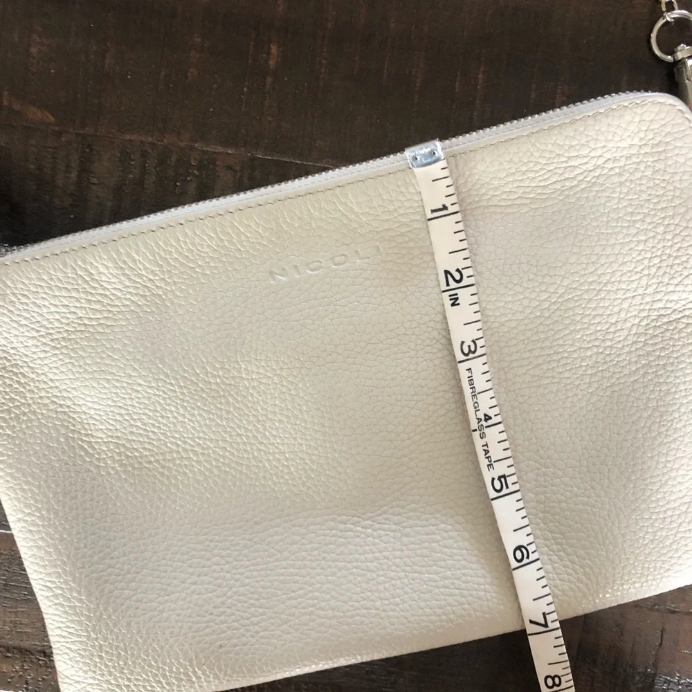 Nicoli Italian Crossbody Bag Winter White Pebbled Leather Silver Chain Strap